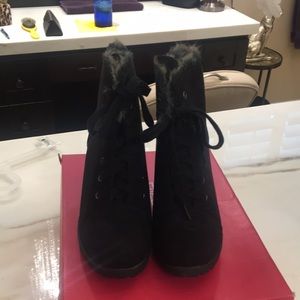 Fur wedge lace up boots